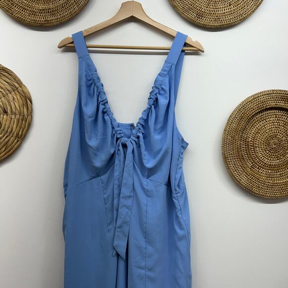 NEW Abercrombie Blue Tie Neck Slit Sleeveless Midi Dress XLT XL TALL - Picture 4 of 7